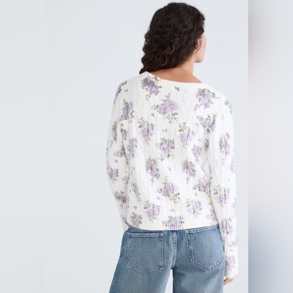 Brand New Purple Floral Cable Knit Crew Sweater - Picture 4 of 4